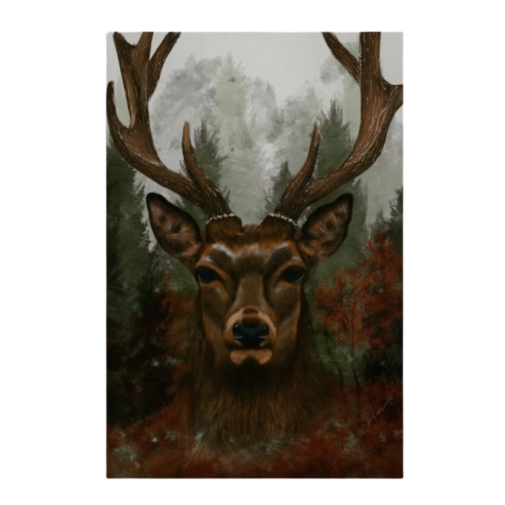 "Jeleń w Mglistym Lesie" 12"x18" ECO płótno